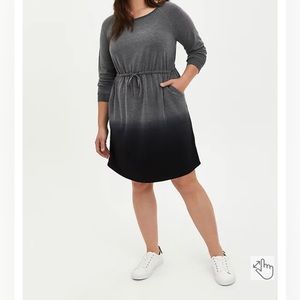 Torrid OFF-SHOULDER SKATER DRESS - FRENCH TERRY HEATHER GREY DIP DYE Size 0
